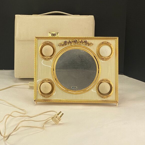 Vintage Matson Rose Lighted Makeup Mirror and Case - Picture 1 of 13